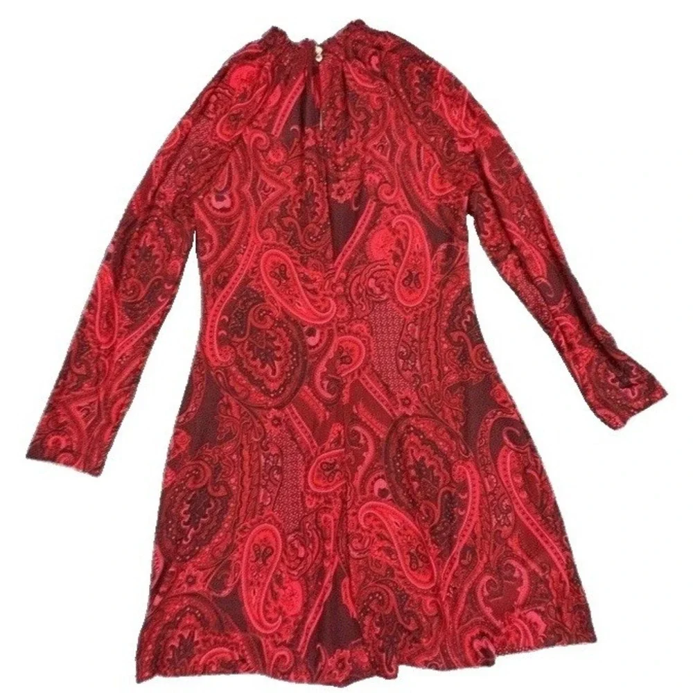 Tommy Hilfiger Dress Women's 2 Red Paisley Long Sleeve High Neck Jersey Shift